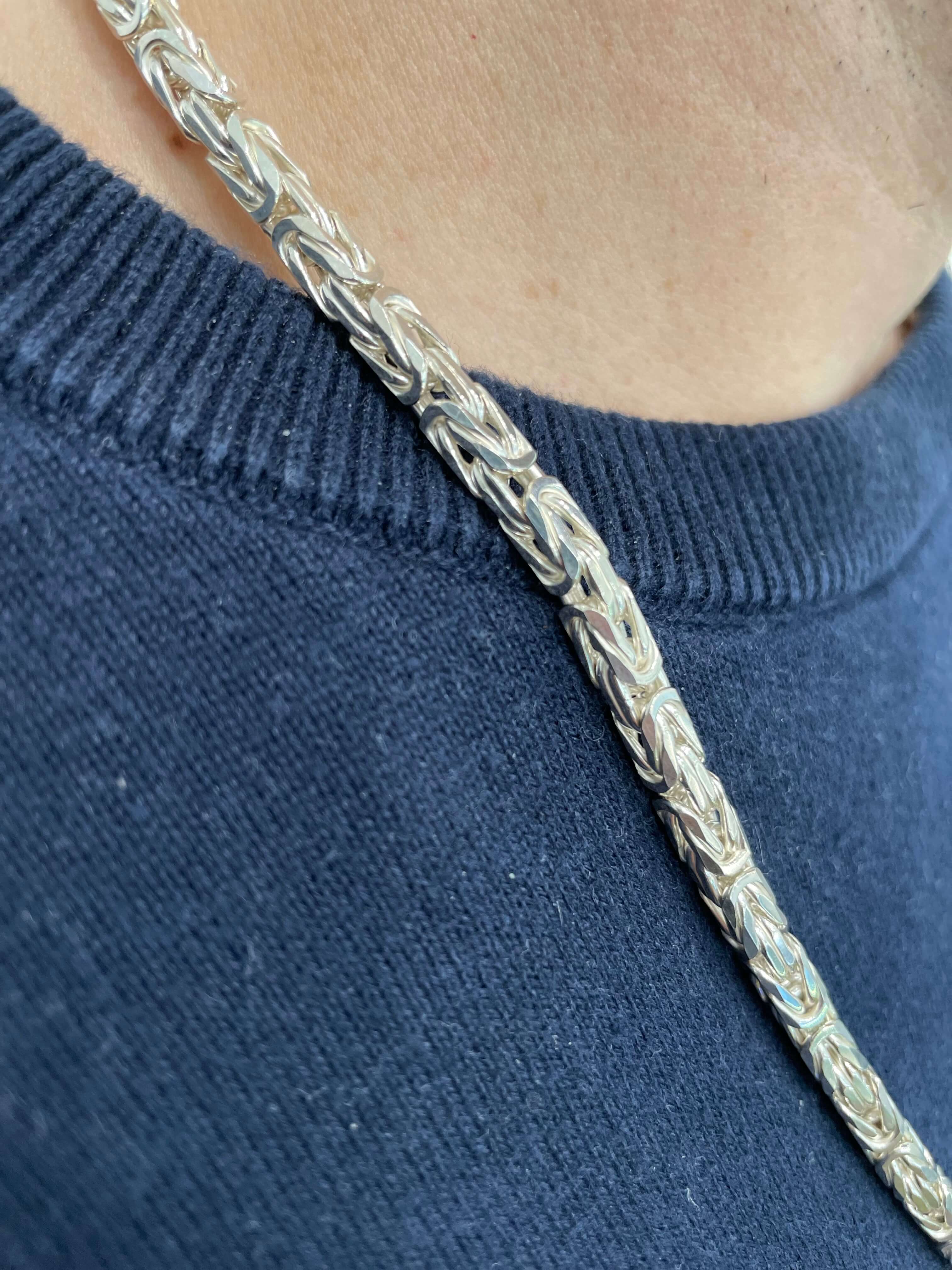 image0000244hx3rs196okD Königskette 4mm 925 Sterling Silber Königs Kette Herren massiv Halskette Armband