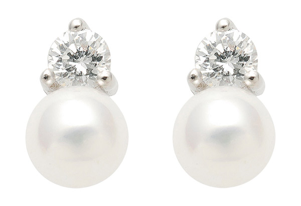 os114491 Ohrstecker aus Silber mit Synthetische Perle mit Zirkonia