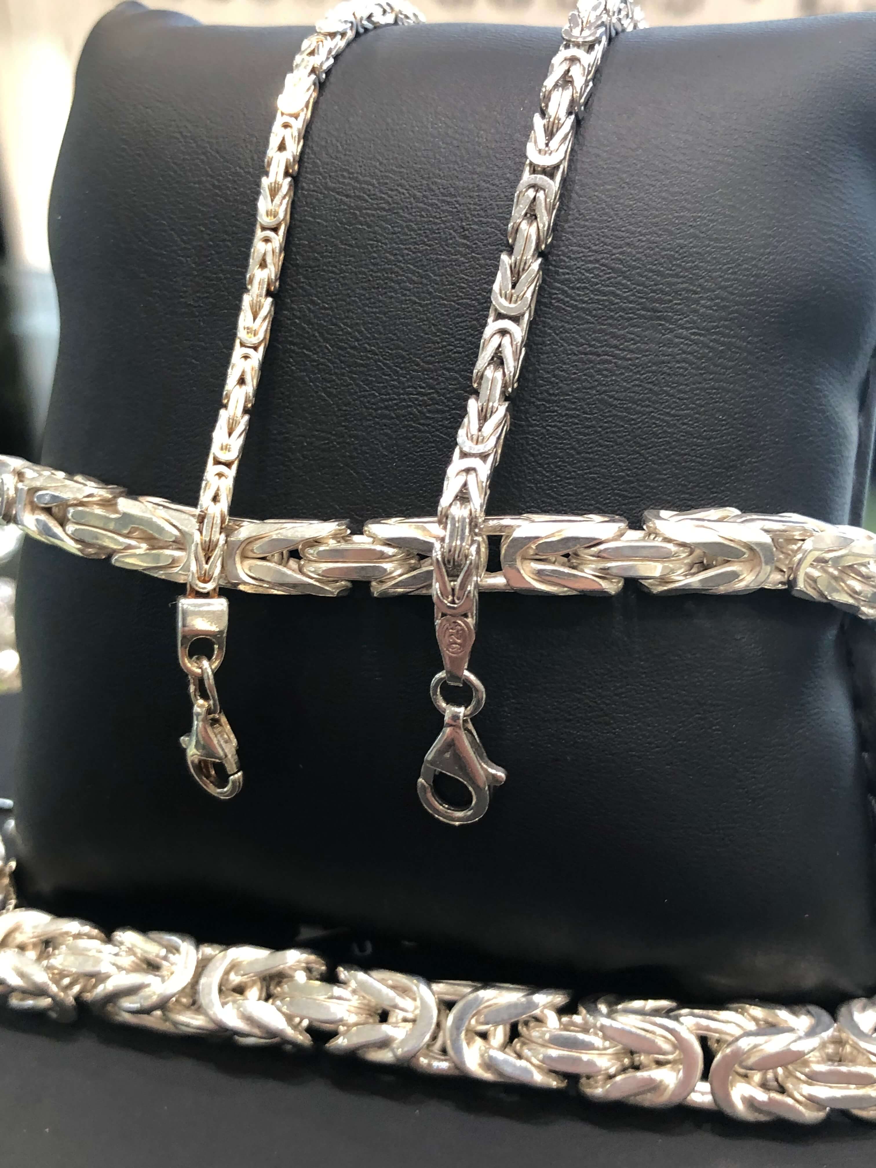 KKMM-28 Königskette 4mm 925 Sterling Silber Königs Kette Herren massiv Halskette Armband