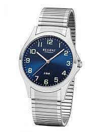 Zugbanduhr Herren Regent 1242414  Armbanduhr Blaues Ziffernblatt mit Mineralglas und Edelstahlband