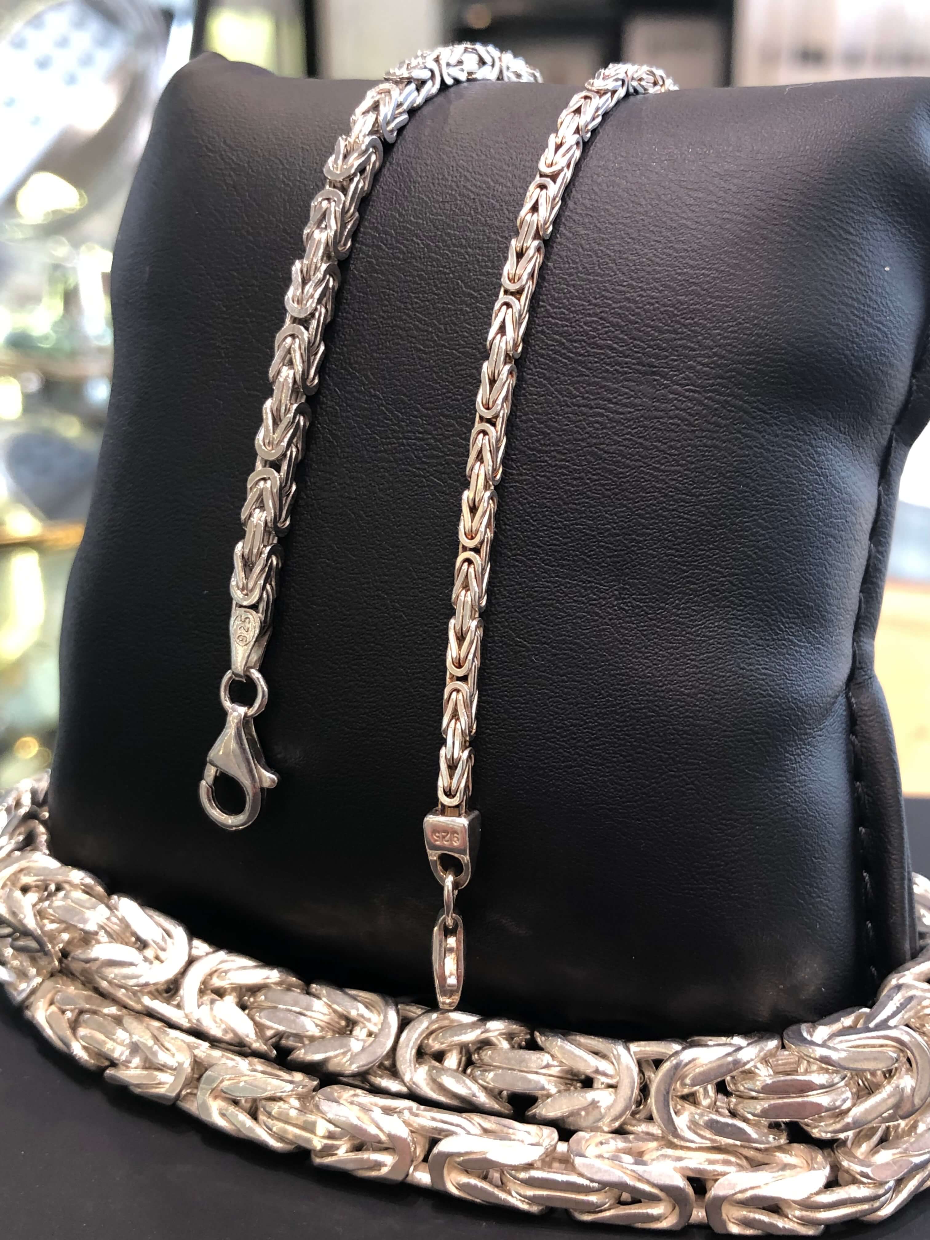 Königskette 3mm 925 Sterling Silber Königs Kette Herren massiv Halskette Armband