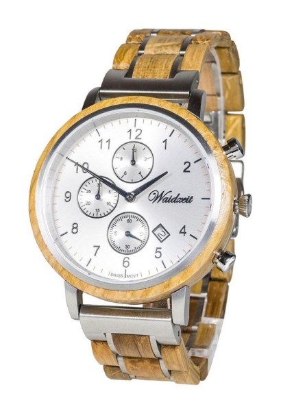 Herrenuhr Waidzeit Chronograph Whisky Swiss Mountain Silver