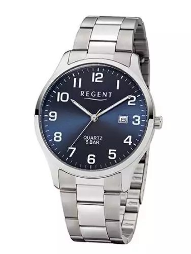 Regent Armbanduhr F-1179 - mit Mineralglas und Edelstahlband - SIlber - deutsche Uhrenmarke